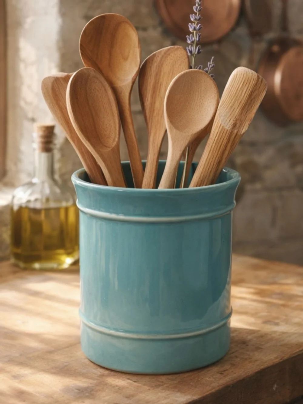 Pottery Barn Cambria Teal Ceramic Utensil‎ Holder Cottage Core Florals